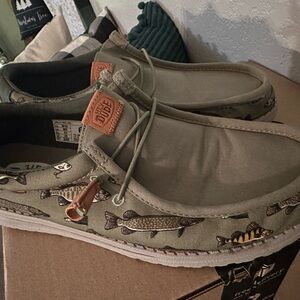 Hey Dude Men's Fish Pattern Loafers - Olive and Tan